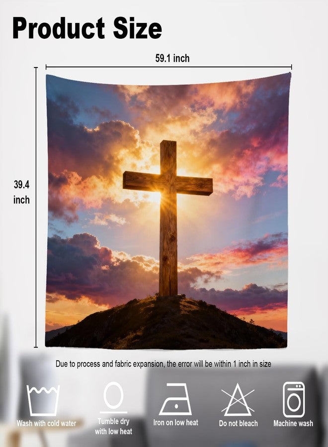 Shrahala Orange Cross At Sunset Wall Tapestry, Black Easter Wall Hanging Blacklight Tapestry Polyester Fiber White Hem Around For Dorm Room Bedroom 39.1 X 59.1 In - Image 4